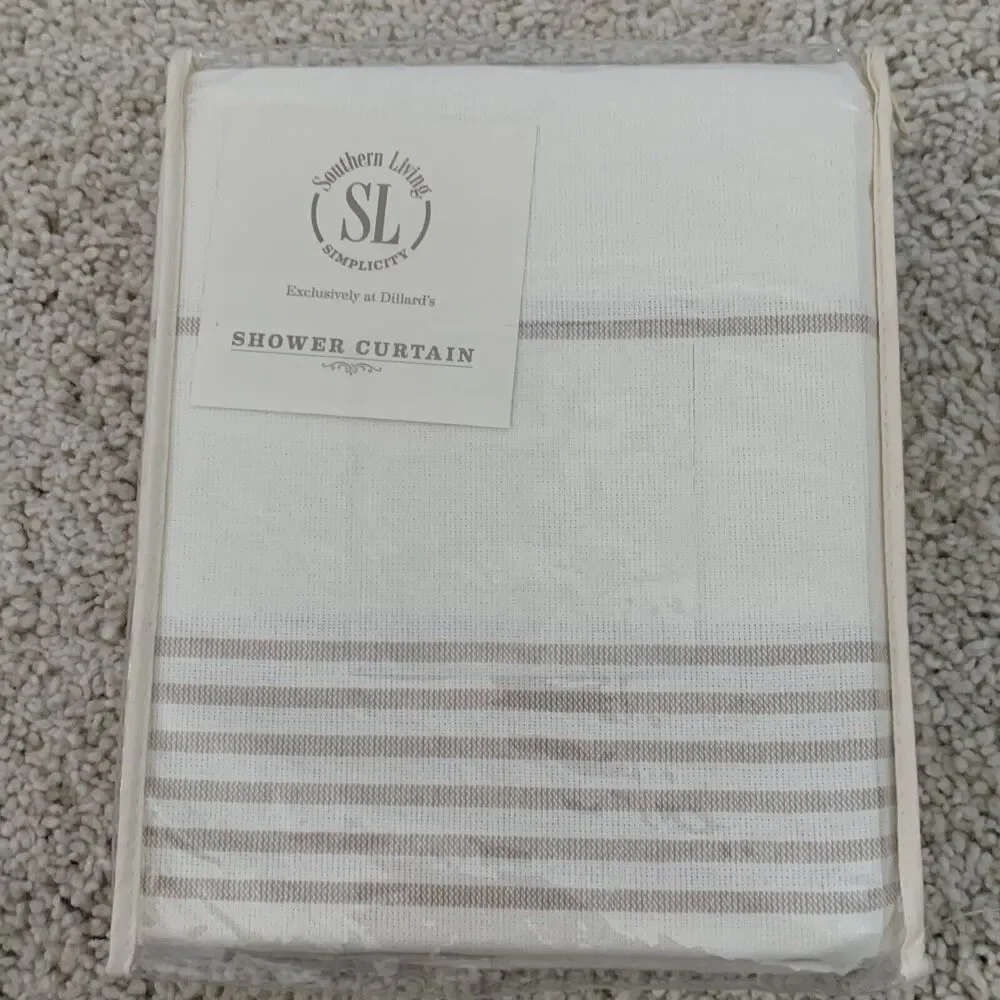 Southern Living Shower Curtain TANNER Tan 72x72 100% Cotton NEW